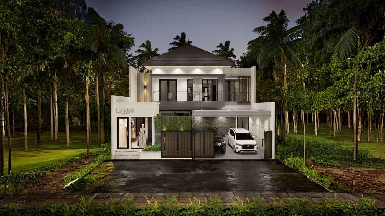 3D rumah modern tropical 2 lantai